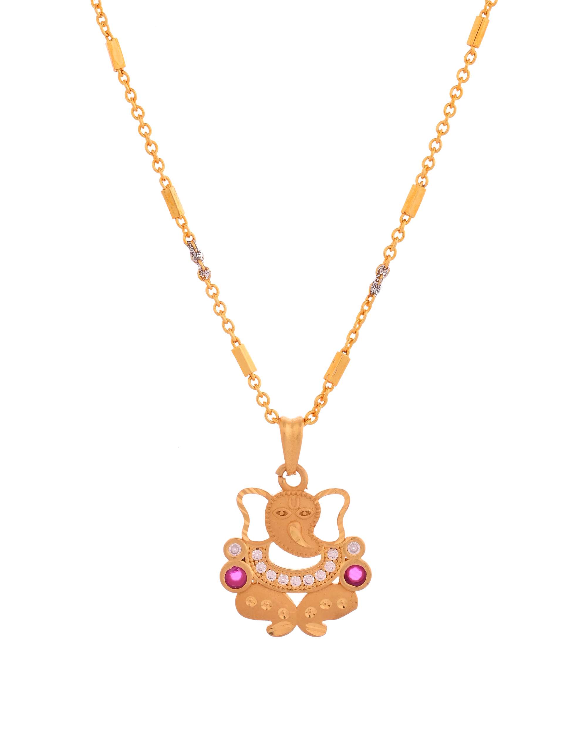 Jewels Nest Traditional Gold-Tone Pendant Chain with Ruby Accents