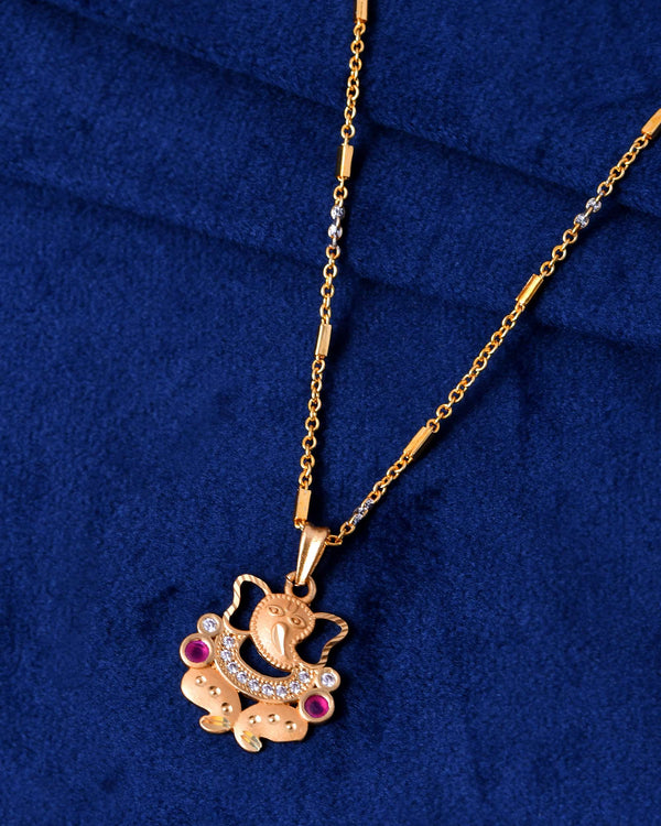 Jewels Nest Traditional Gold-Tone Pendant Chain with Ruby Accents