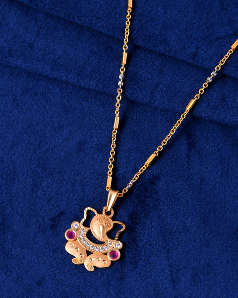 Jewels Nest Traditional Gold-Tone Pendant Chain with Ruby Accents