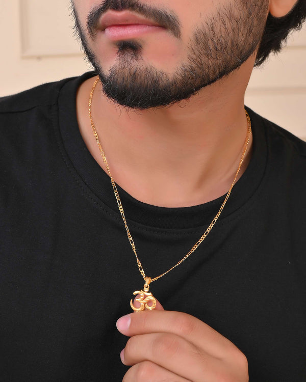 Jewels Nest Gold-Toned Om Pendant Chain for Men & Women | Devotional Lord Shiva Jewelry