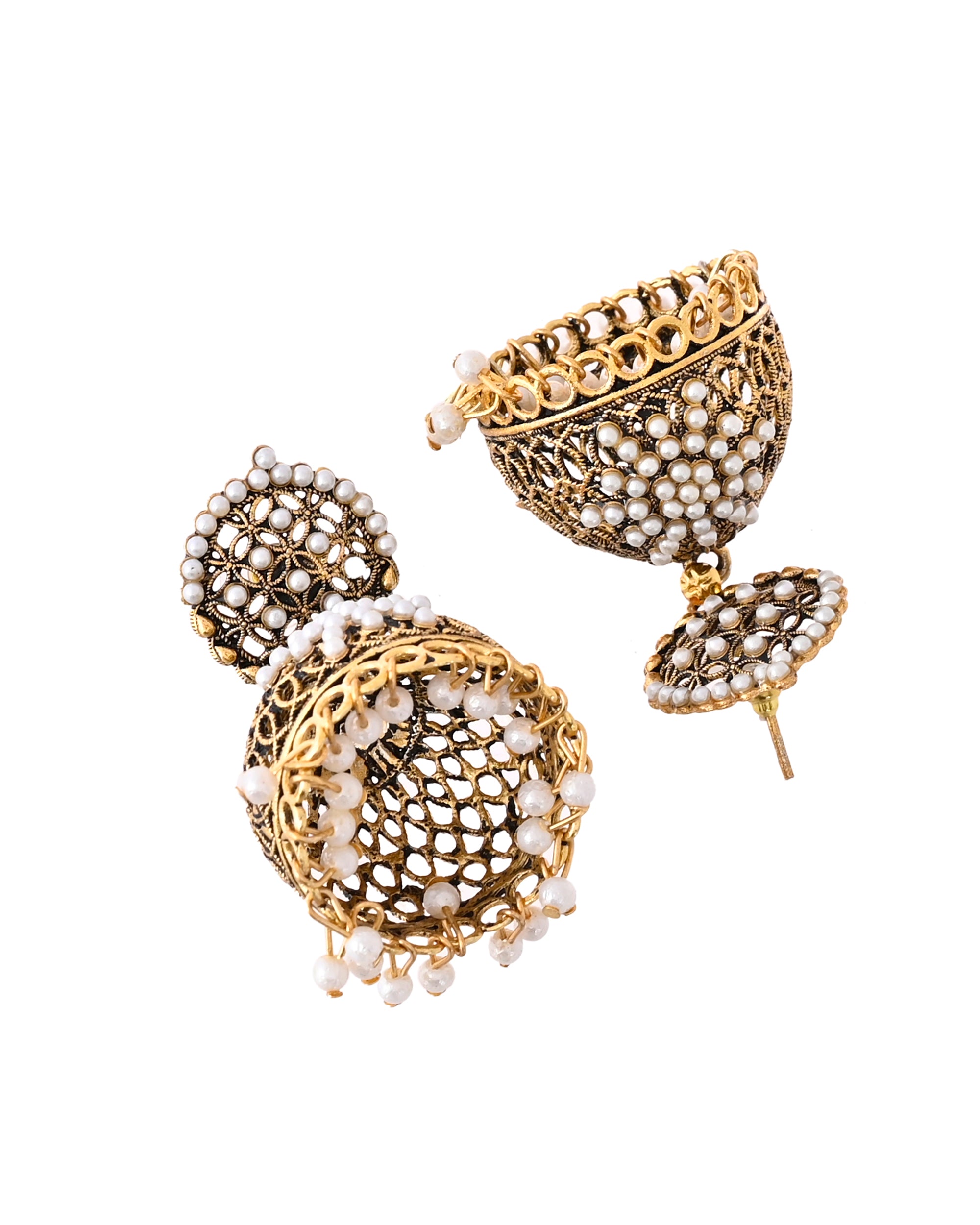 Jewels Nest Gold-Polished Pearl Jhumka Earrings – Traditional Ethnic Design - Distacart