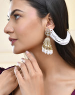 Thumbnail for Jewels Nest Grand Traditional Gold and Pearl Jhumka Earrings with Kundan and Layered Pearl Strings - Distacart