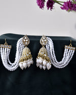 Thumbnail for Jewels Nest Grand Traditional Gold and Pearl Jhumka Earrings with Kundan and Layered Pearl Strings - Distacart