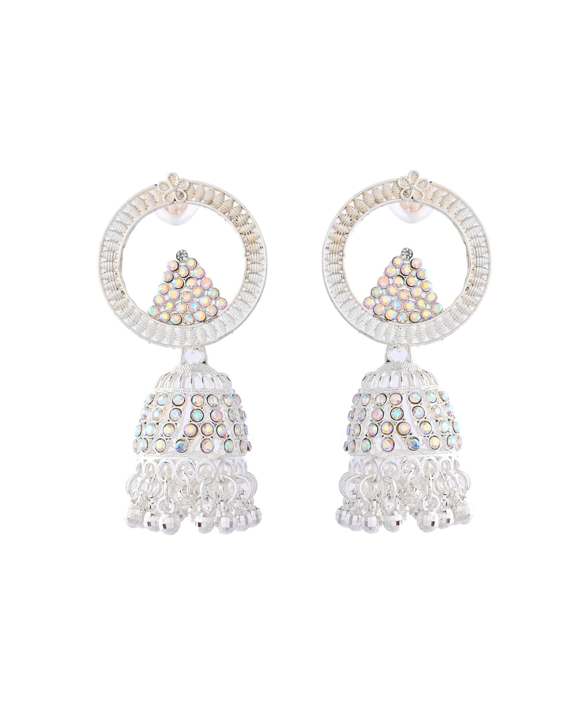 Jewels Nest Silver-Plated Crystal Embellished Jhumka Earrings with Circular Hoops - Distacart