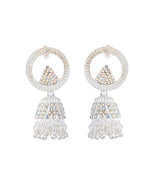 Thumbnail for Jewels Nest Silver-Plated Crystal Embellished Jhumka Earrings with Circular Hoops - Distacart