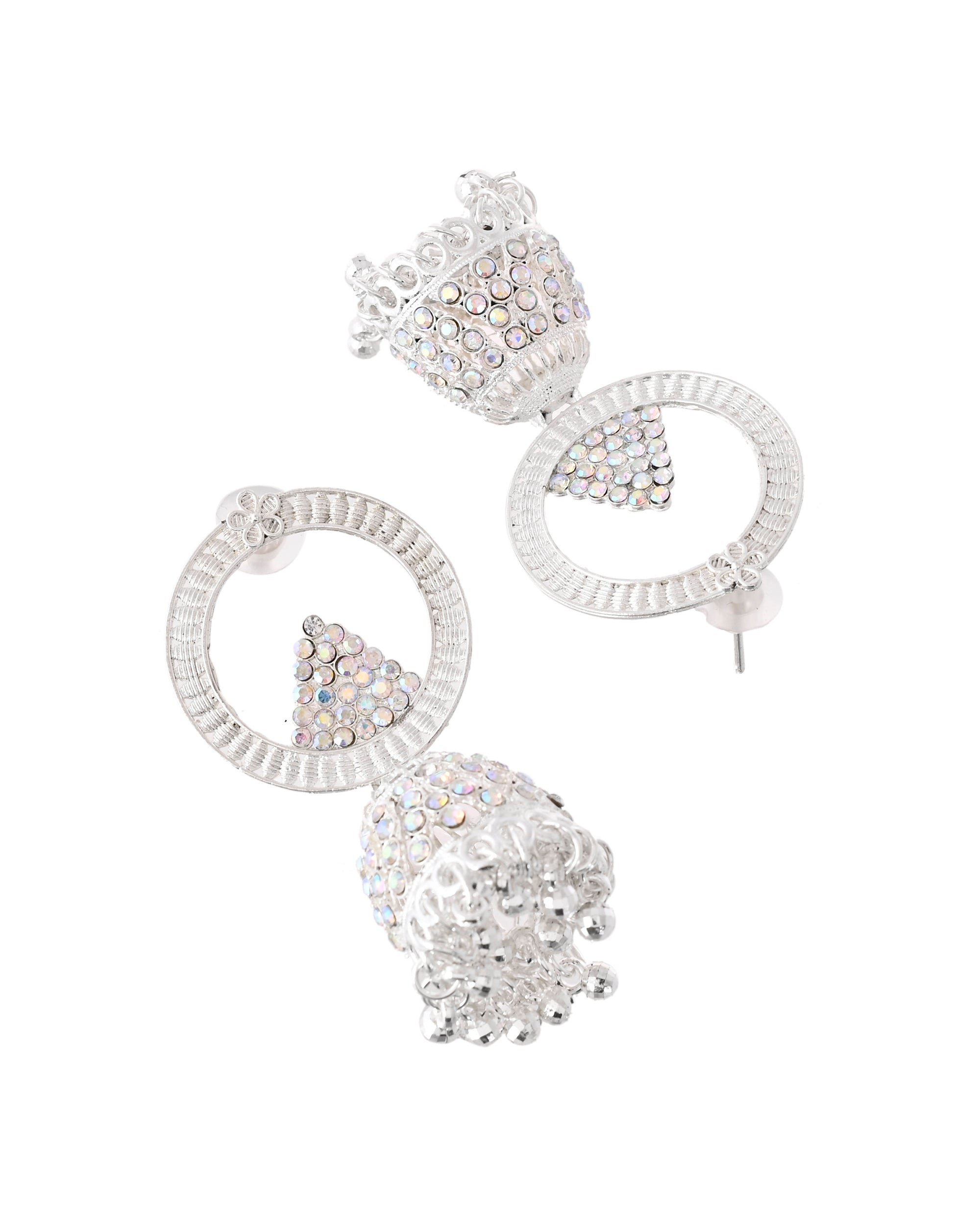 Jewels Nest Silver-Plated Crystal Embellished Jhumka Earrings with Circular Hoops - Distacart