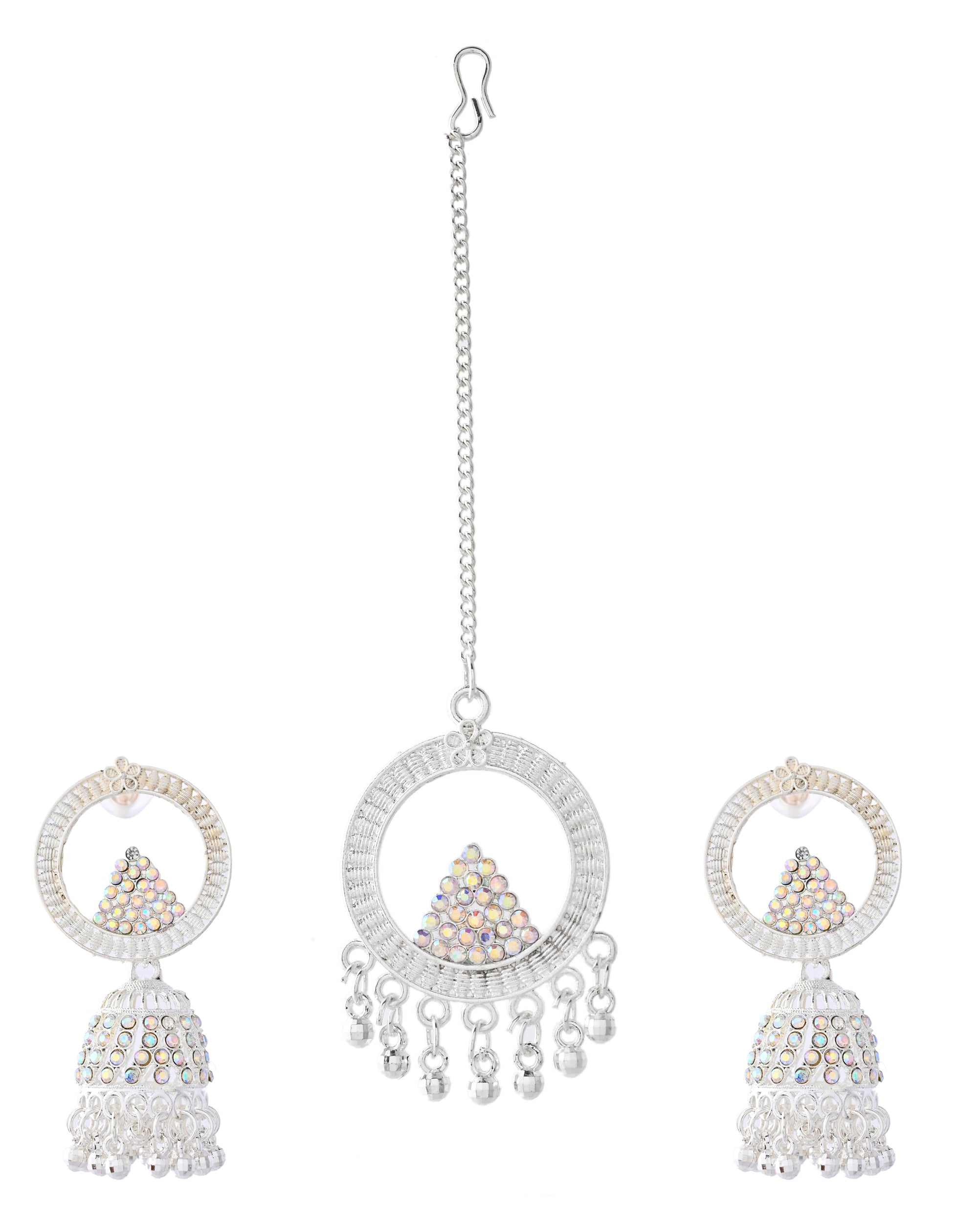 Jewels Nest Silver-Plated Crystal Embellished Jhumka Earrings with Circular Hoops - Distacart