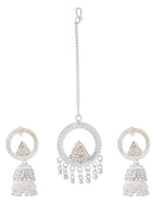 Thumbnail for Jewels Nest Silver-Plated Crystal Embellished Jhumka Earrings with Circular Hoops - Distacart
