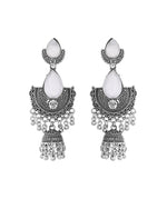 Thumbnail for Jewels Nest Oxidized Silver Half Moon Jhumka Earrings with Intricate Design - Distacart