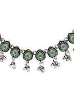 Thumbnail for Jewels Nest Oxidised Silver Peacock Feather Necklace with Matching Earrings Set