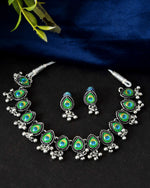 Thumbnail for Jewels Nest Oxidised Silver Peacock Feather Necklace with Matching Earrings Set