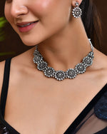 Thumbnail for Jewels Nest Oxidised Silver Floral Necklace – Tribal Choker for Ethnic & Fusion Wear