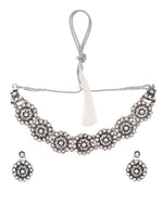Thumbnail for Jewels Nest Oxidised Silver Floral Necklace – Tribal Choker for Ethnic & Fusion Wear