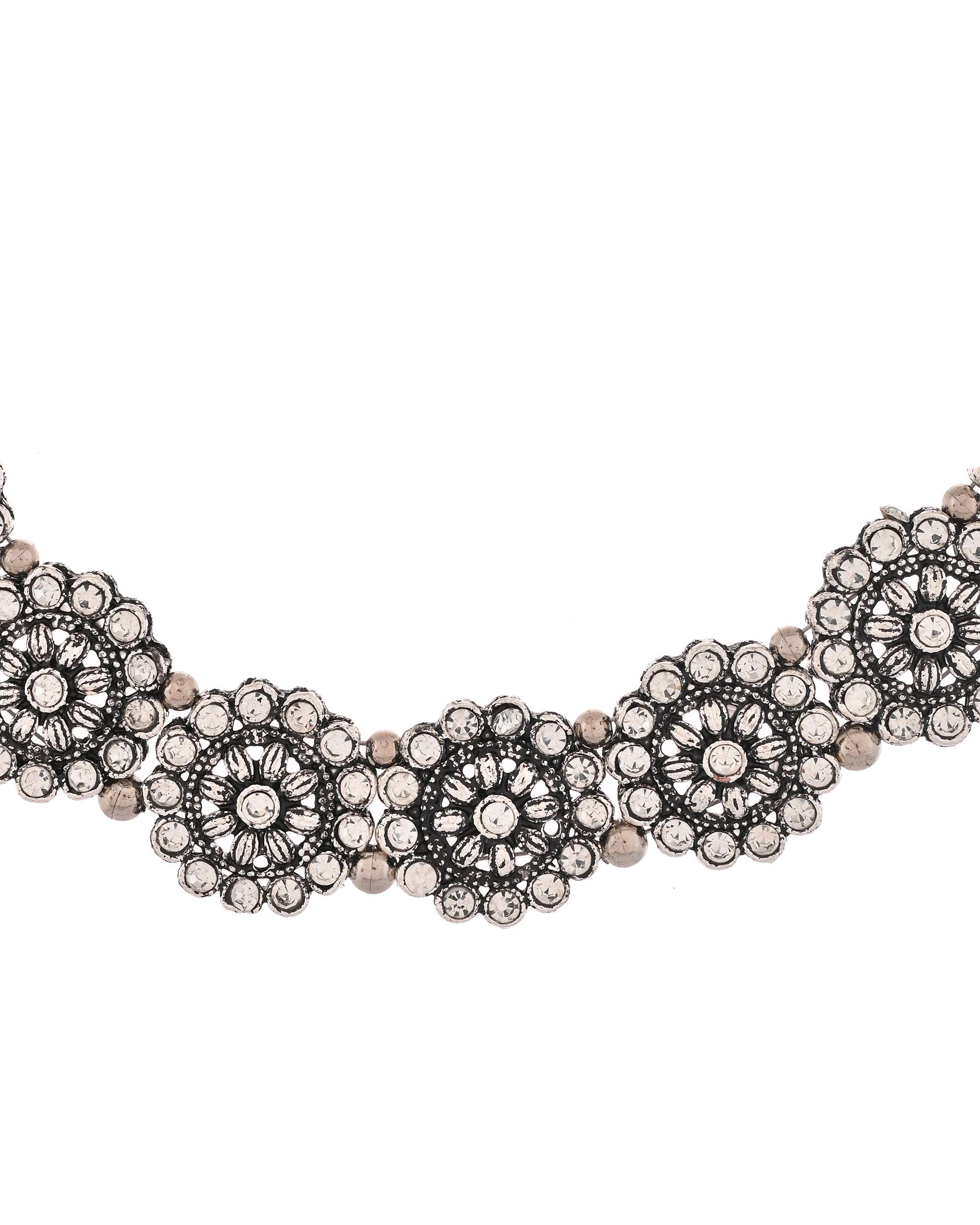 Jewels Nest Oxidised Silver Floral Necklace – Tribal Choker for Ethnic & Fusion Wear