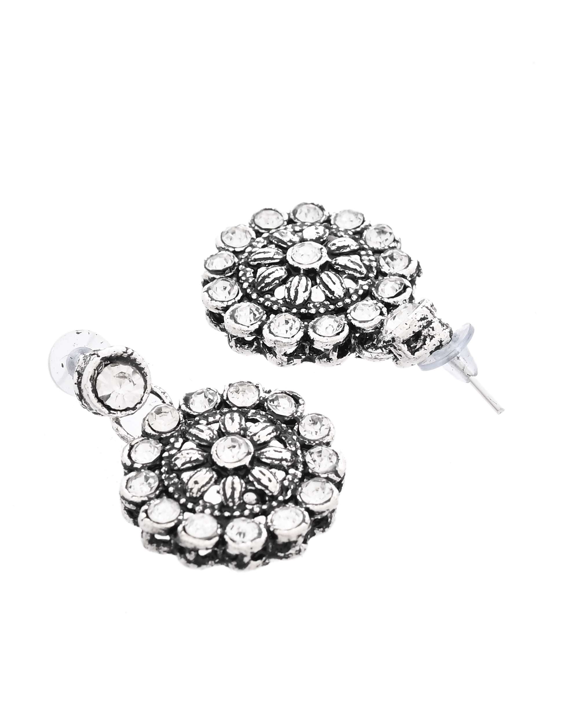 Jewels Nest Oxidised Silver Floral Necklace – Tribal Choker for Ethnic & Fusion Wear