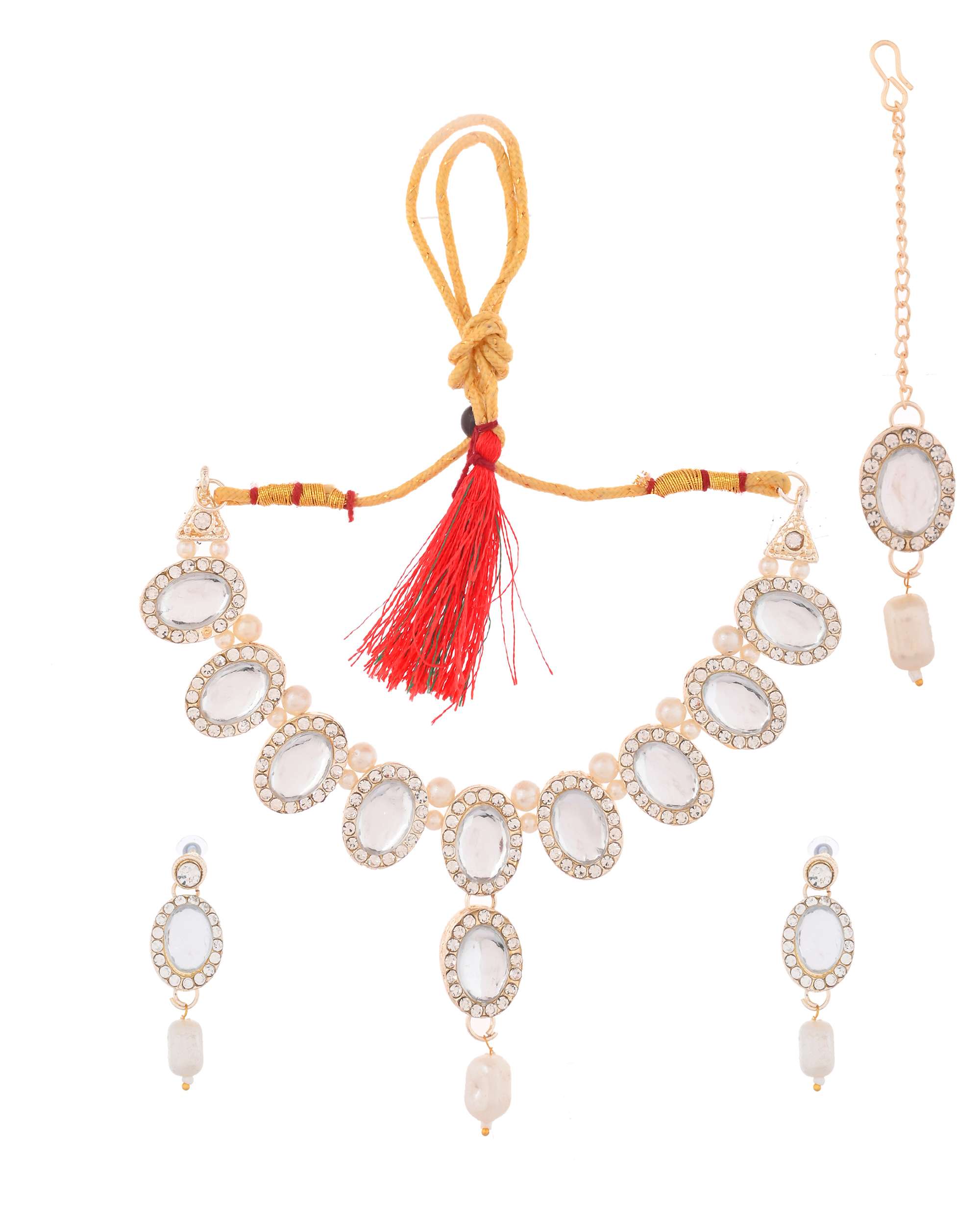 Jewels Nest Elegant White Stone & Pearl Choker Necklace Set with Earrings – Bridal & Festive Wear