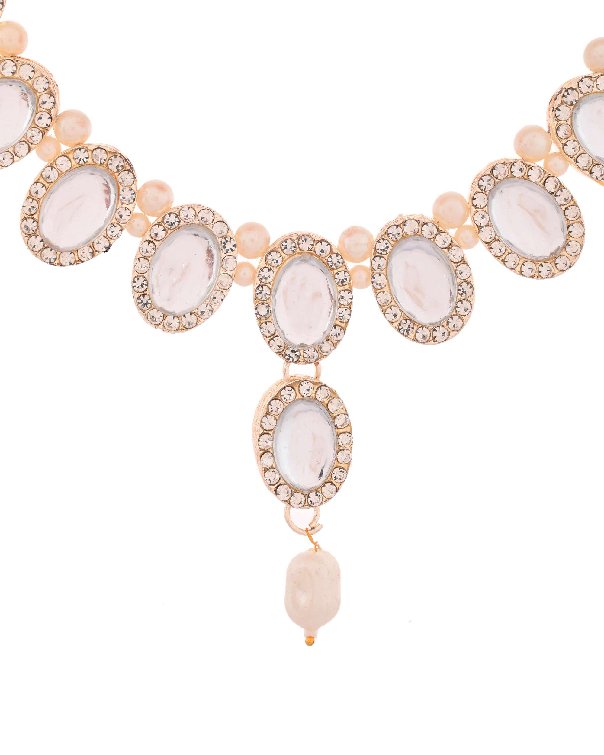 Jewels Nest Elegant White Stone & Pearl Choker Necklace Set with Earrings – Bridal & Festive Wear
