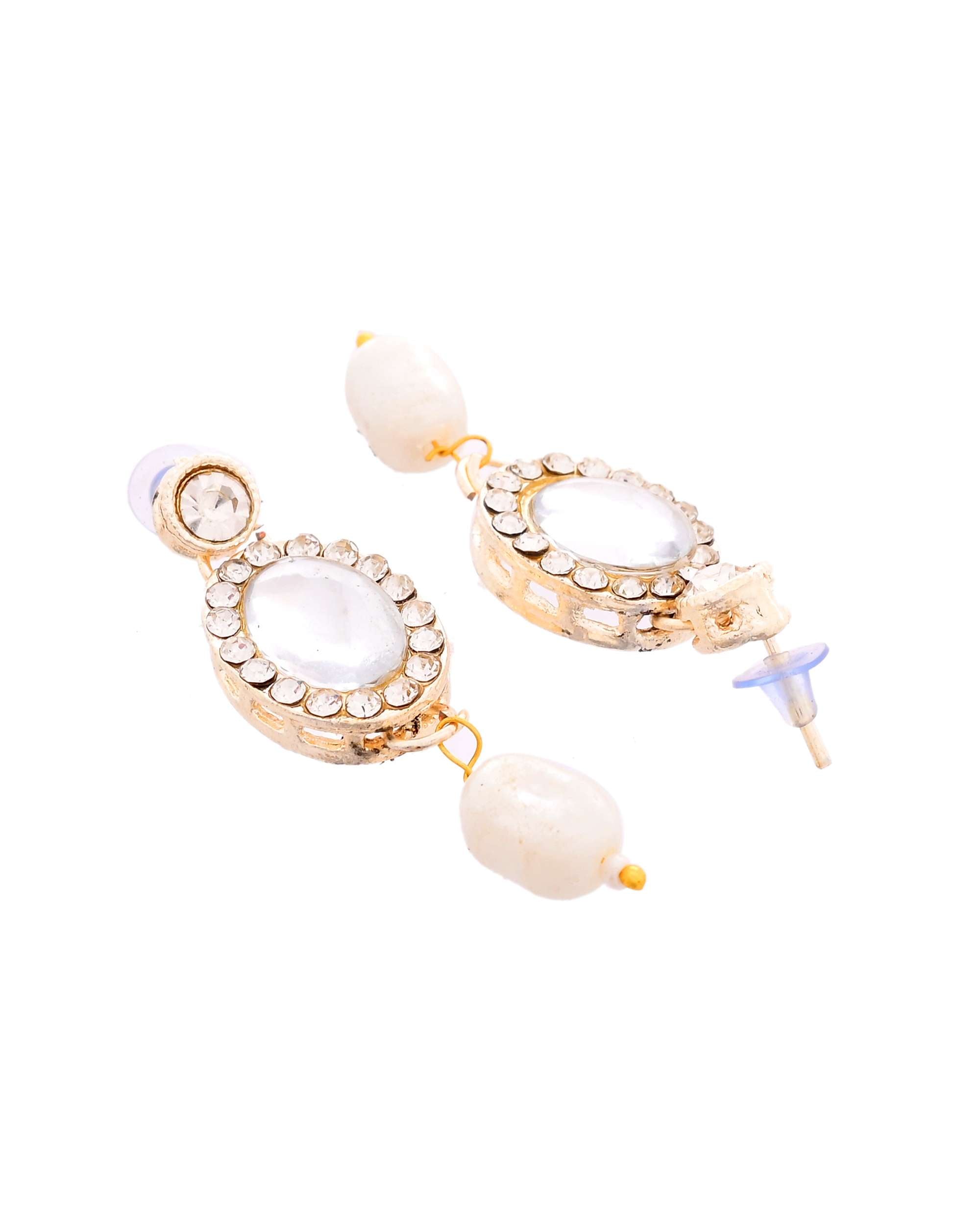 Jewels Nest Elegant White Stone & Pearl Choker Necklace Set with Earrings – Bridal & Festive Wear
