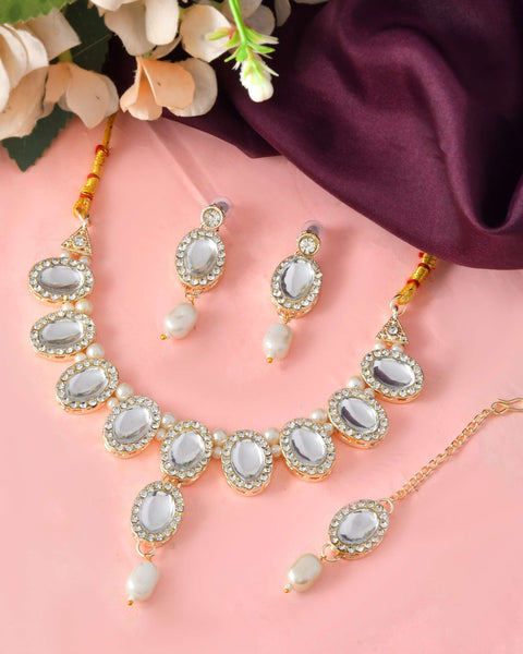 Jewels Nest Elegant White Stone & Pearl Choker Necklace Set with Earrings – Bridal & Festive Wear