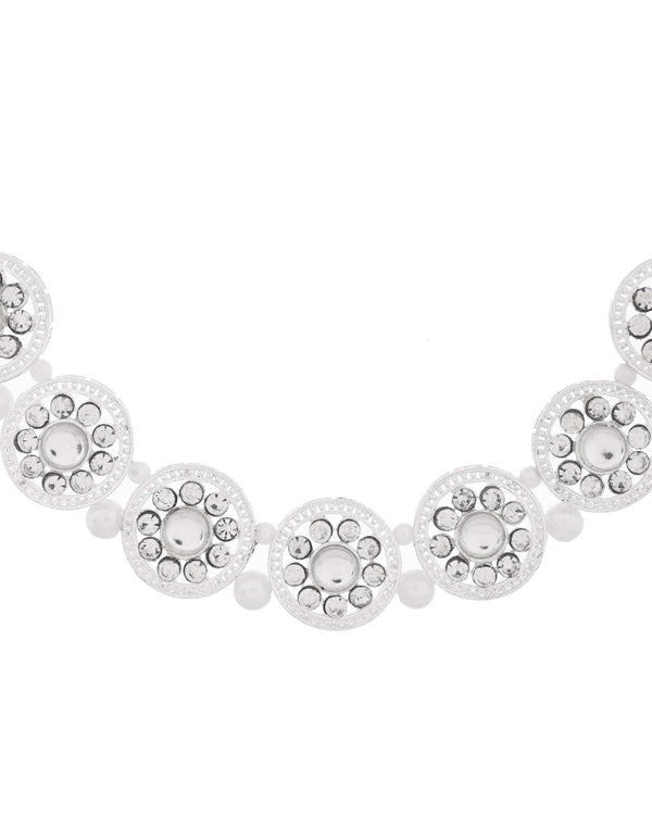 Jewels Nest Silver-Plated Crystal-Embedded & Pearl Beaded Ethnic Jewellery Set