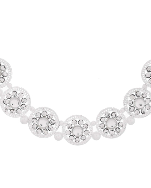 Jewels Nest Silver-Plated Crystal-Embedded & Pearl Beaded Ethnic Jewellery Set