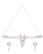 Thumbnail for Jewels Nest American Diamond-Studded & Pearl Droplet Silver Choker Set