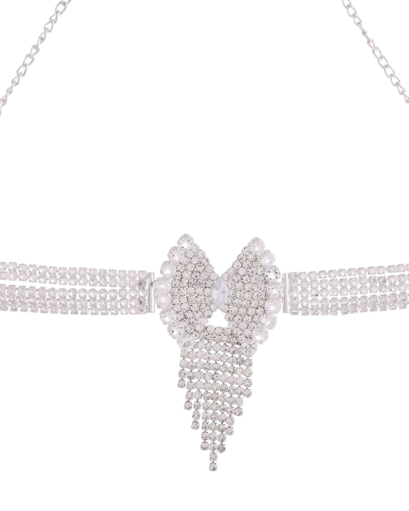 Jewels Nest American Diamond-Studded & Pearl Droplet Silver Choker Set