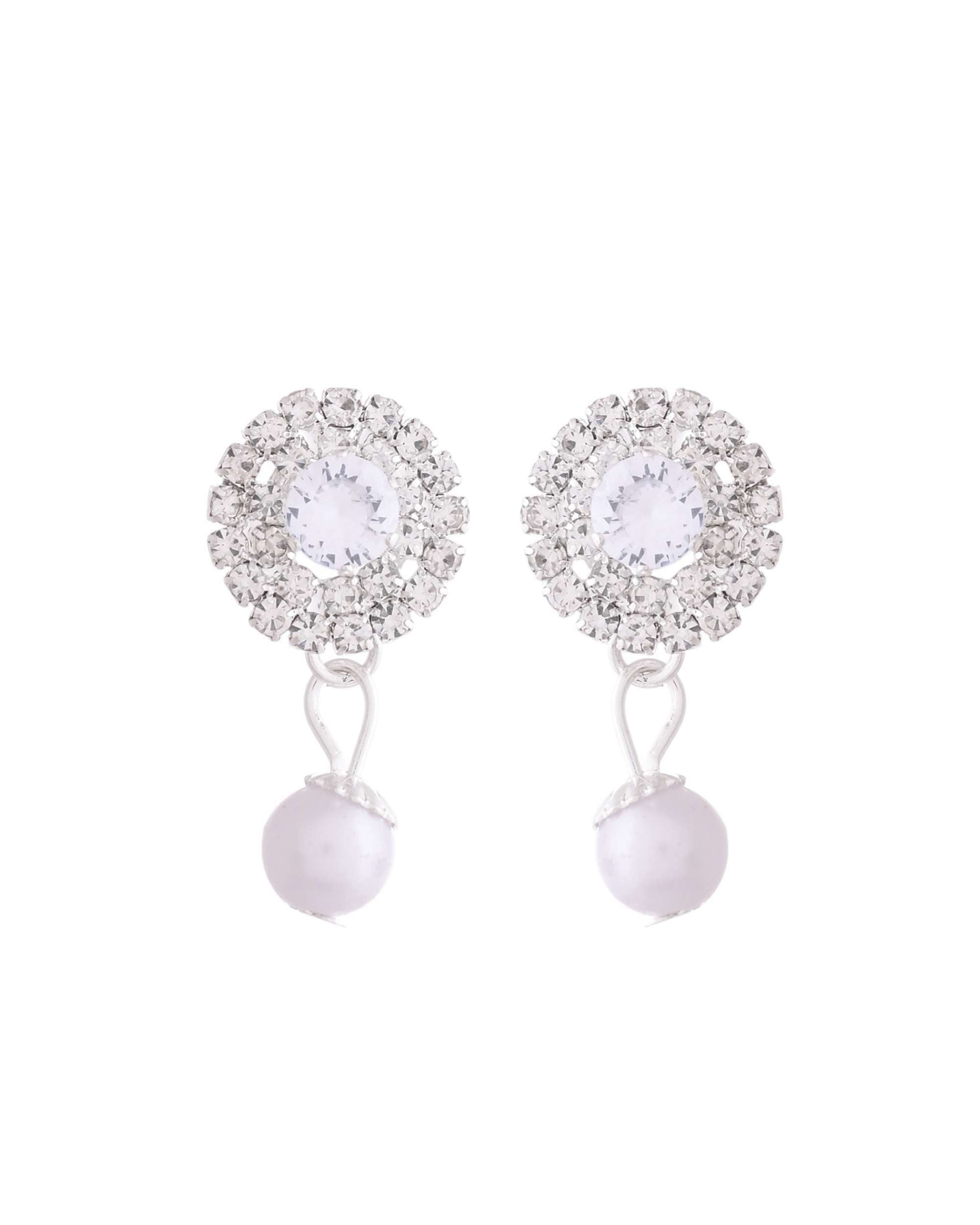 Jewels Nest American Diamond-Studded & Pearl Droplet Silver Choker Set