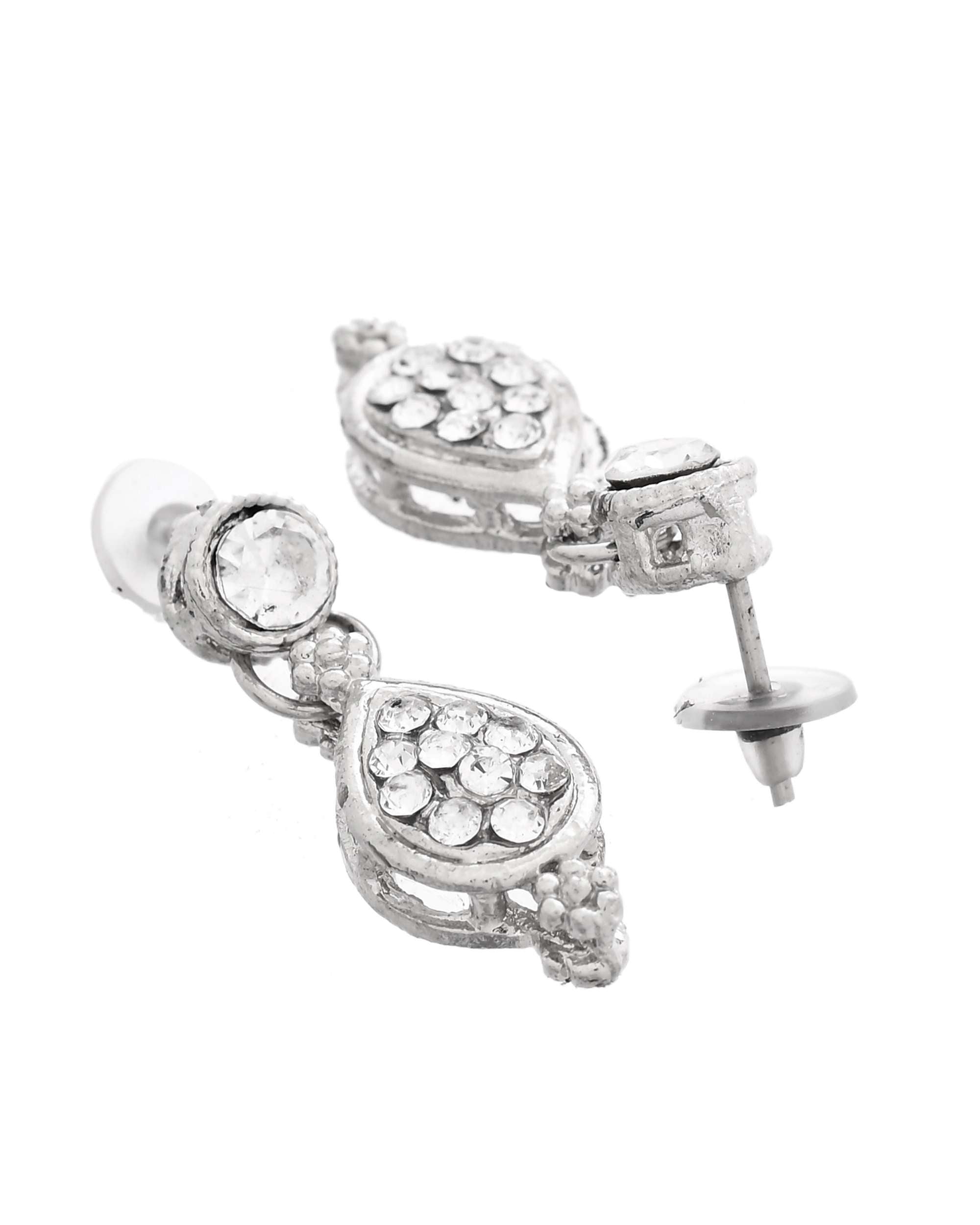 Jewels Nest Silver-Plated AD Studded Traditional Necklace Set for Women