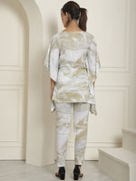 Thumbnail for Indian Needle Women's Beige Tie Dye Printed Rayon Kaftan Tunic With Trousers - Beige - Distacart