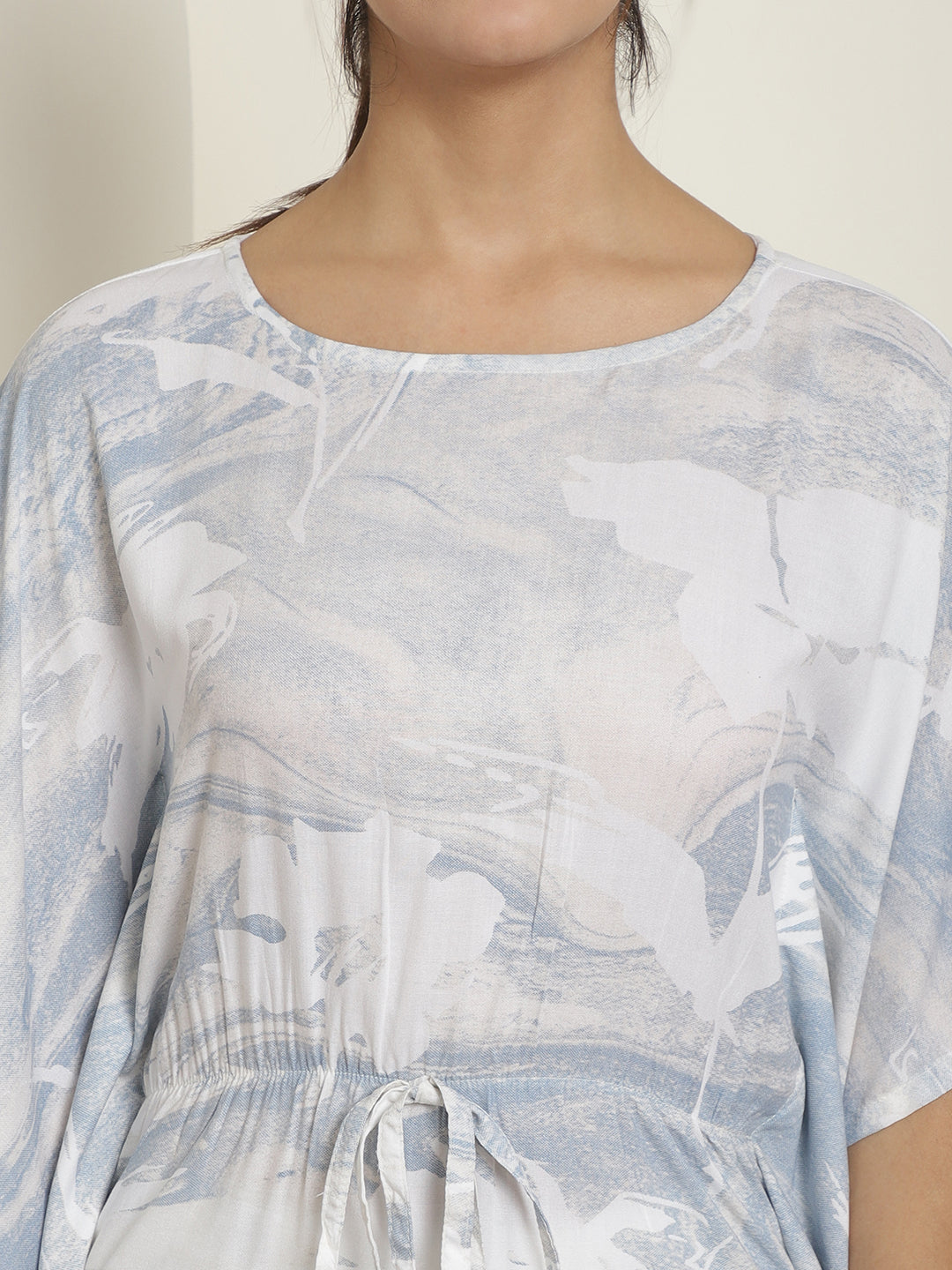 Indian Needle Women's Light-Blue Tie Dye Printed Rayon Kaftan Tunic With Trousers - Light-Blue - Distacart