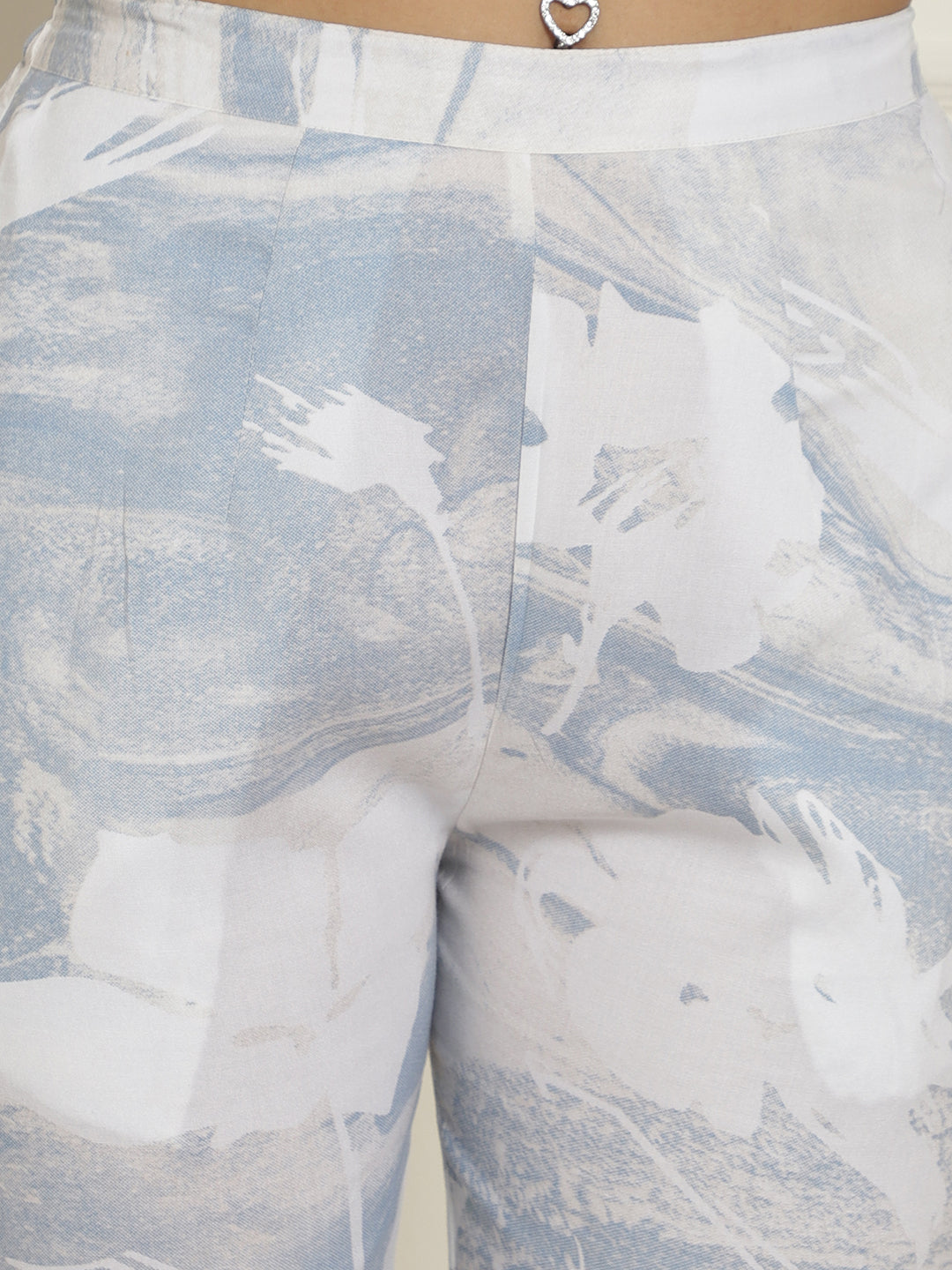 Indian Needle Women's Light-Blue Tie Dye Printed Rayon Kaftan Tunic With Trousers - Light-Blue - Distacart