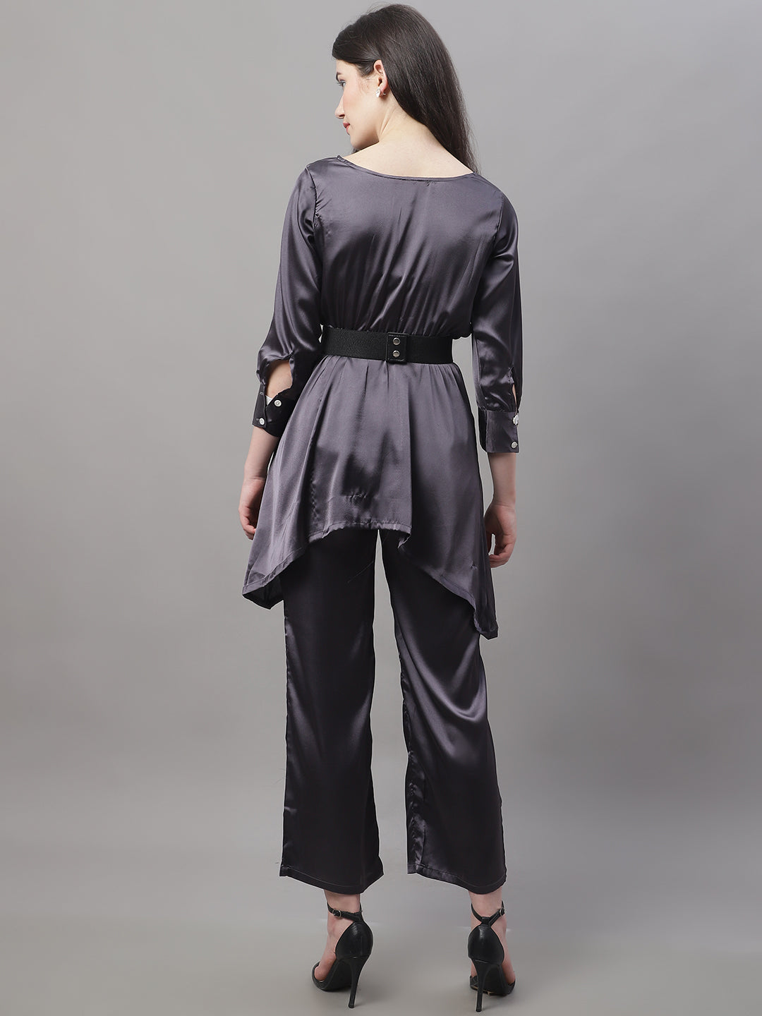 Jainish Women's stylish Co-ords with belt - JCharcoal - Distacart
