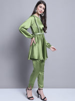 Thumbnail for Jainish Women's WoEmbroidered A-line Top and Trouser With Belt - Green - Distacart