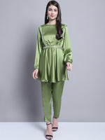 Thumbnail for Jainish Women's WoEmbroidered A-line Top and Trouser With Belt - Green - Distacart
