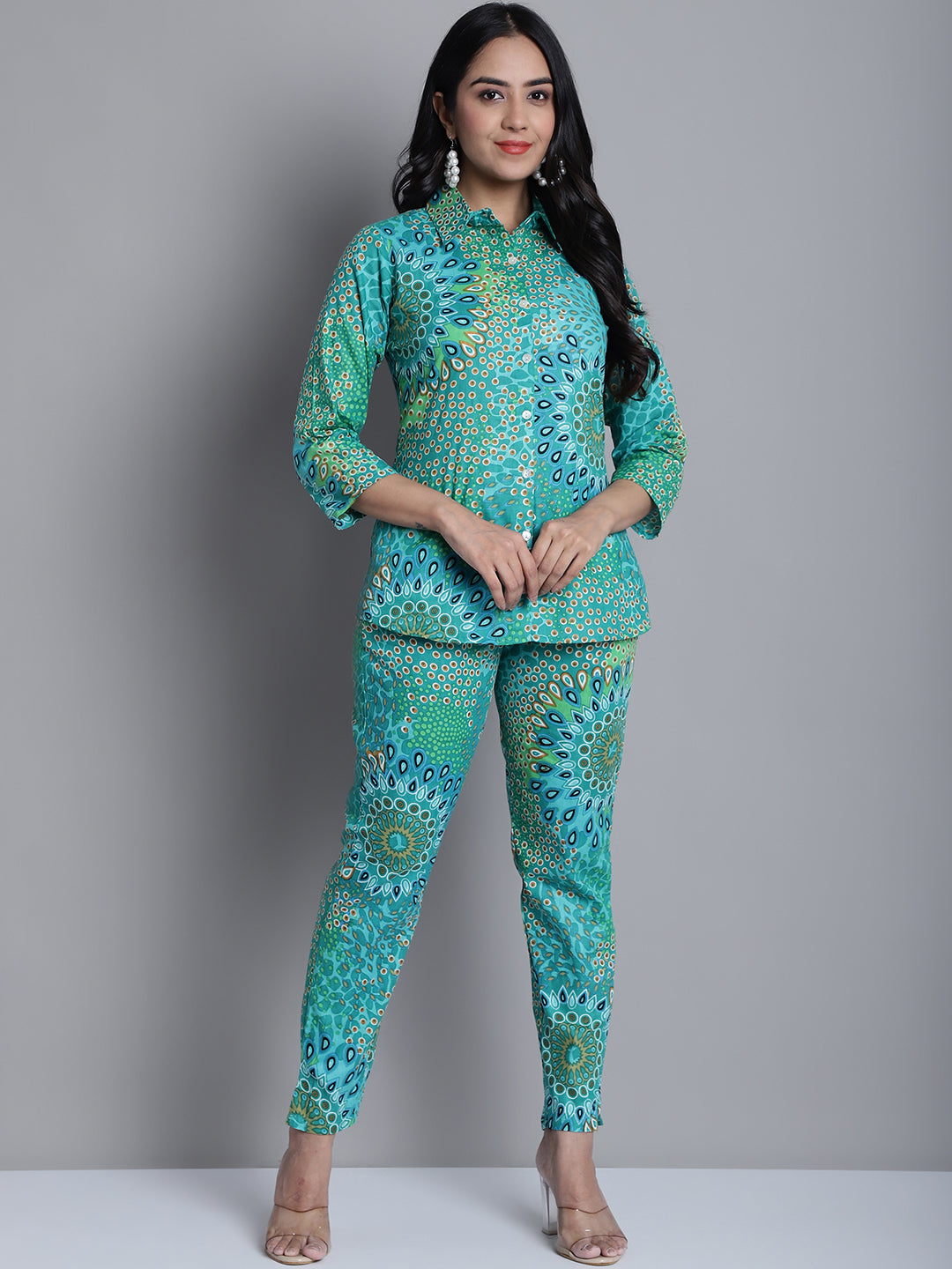 Jainish Women's WoGreen Printed Shirt and Trouser Co-ords Set - Distacart
