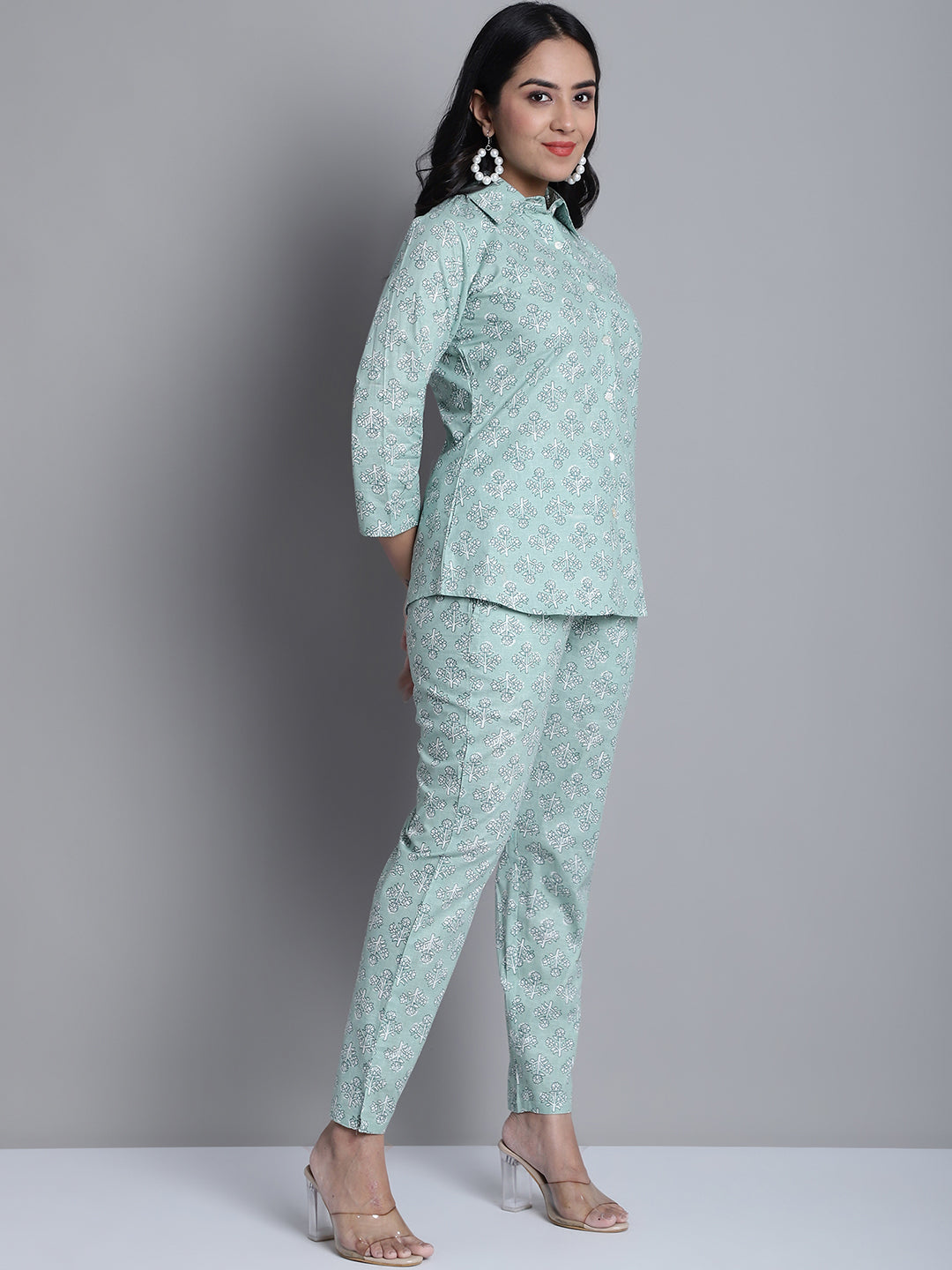 Jainish Women's WoLime Green Printed Shirt and Trouser Co-ords Set - Distacart