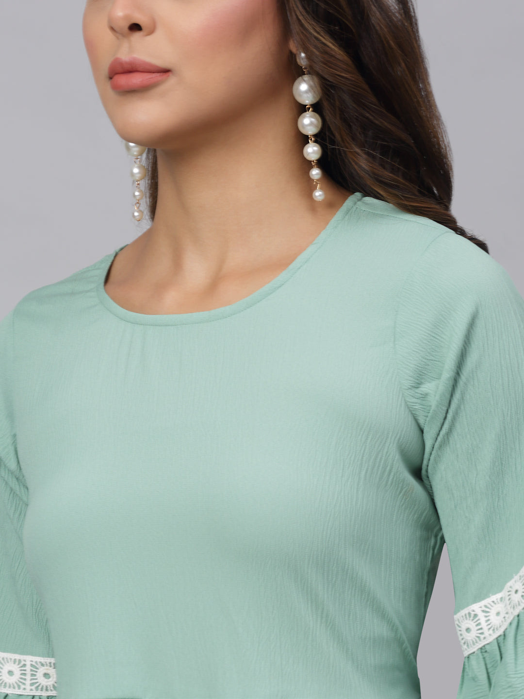 Jainish Women's Green Solid Fit & Flare Dress - Distacart