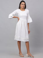 Thumbnail for Jainish Women's White Solid Fit & Flare Dress - Distacart