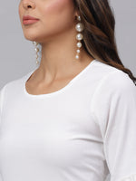 Thumbnail for Jainish Women's White Solid Fit & Flare Dress - Distacart