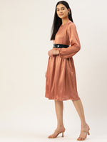 Thumbnail for Jainish Women's Peach-Coloured Satin Dress with Belt - Distacart