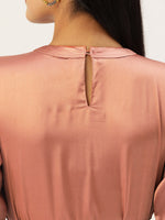 Thumbnail for Jainish Women's Peach-Coloured Satin Dress with Belt - Distacart