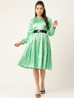 Thumbnail for Jainish Women's Green-Coloured Satin Dress with Belt - Distacart