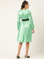Thumbnail for Jainish Women's Green-Coloured Satin Dress with Belt - Distacart