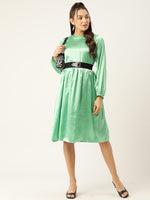 Thumbnail for Jainish Women's Green-Coloured Satin Dress with Belt - Distacart