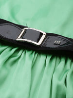 Thumbnail for Jainish Women's Green-Coloured Satin Dress with Belt - Distacart