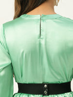 Thumbnail for Jainish Women's Green-Coloured Satin Dress with Belt - Distacart