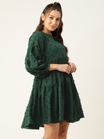Thumbnail for Jainish Women's Georgette Puff Sleeves Tiered Dress - Green - Distacart