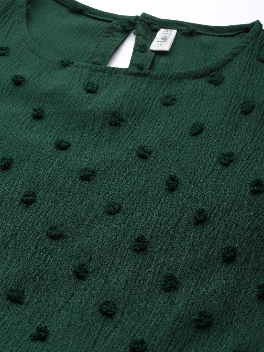 Jainish Women's Georgette Puff Sleeves Tiered Dress - Green - Distacart