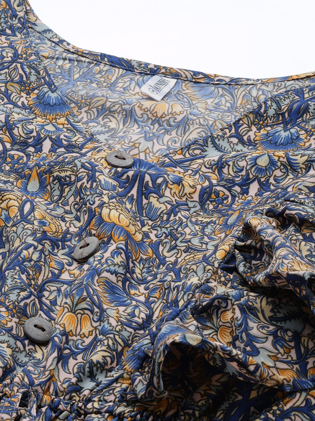 Jainish Women's Navy Blue & Cream-Coloured Floral Crepe A-Line Dress - Distacart